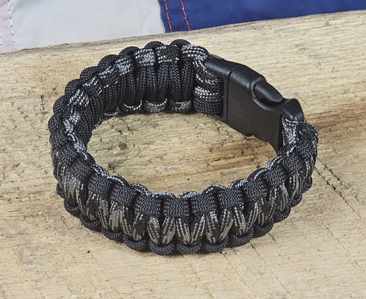 Men's Cobra Weave Paracord Bracelet – Gray Camo - Black Trim - Black, Plastic, Buckle
