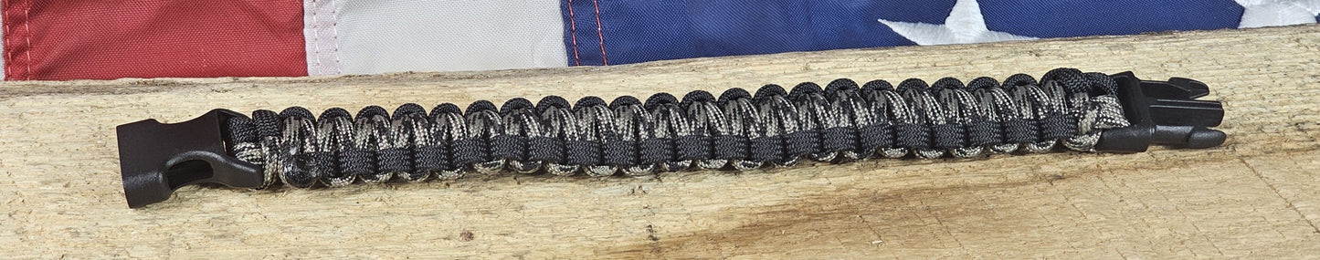 Men's Cobra Weave Paracord Bracelet – Platinum Camo - Black Trim - Black, Plastic, Buckle