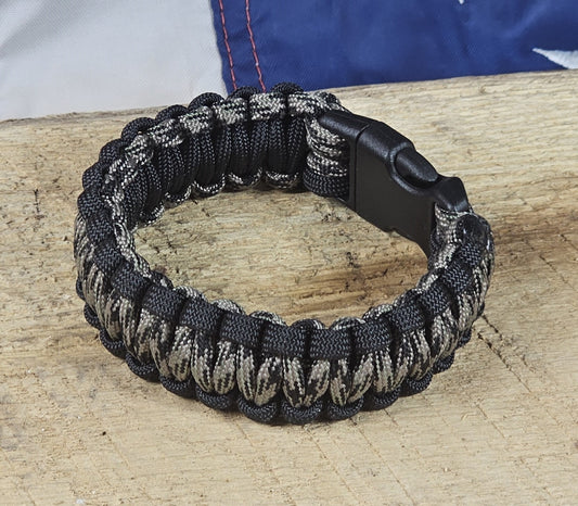 Men's Cobra Weave Paracord Bracelet – Platinum Camo - Black Trim - Black, Plastic, Buckle