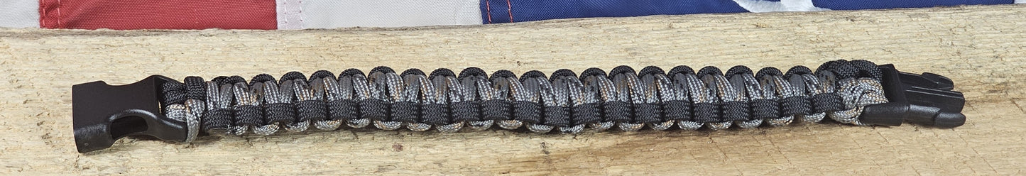 Men's Cobra Weave Paracord Bracelet – Silver Camo - Black Trim - Black, Plastic, Buckle