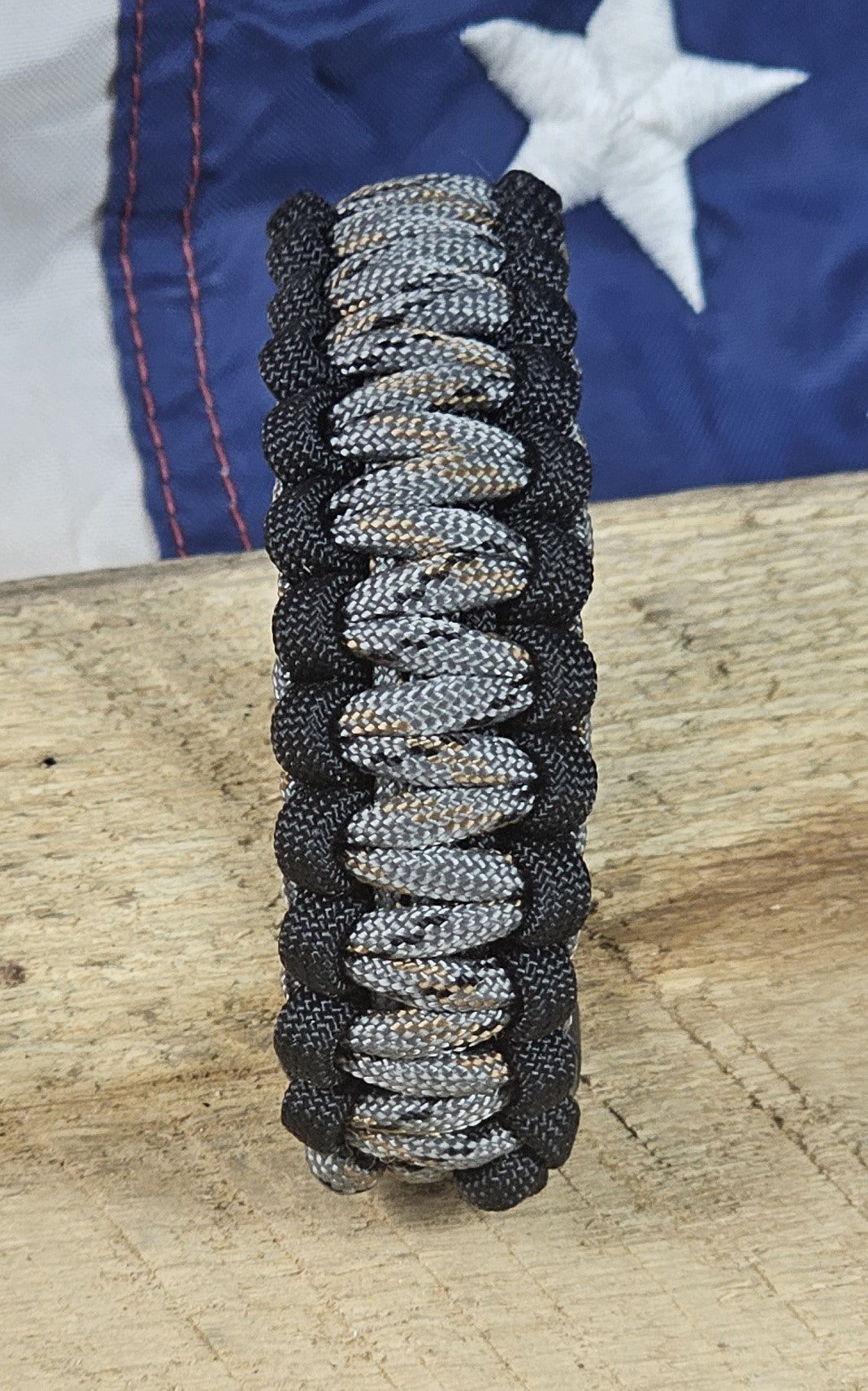 Men's Cobra Weave Paracord Bracelet – Silver Camo - Black Trim - Black, Plastic, Buckle