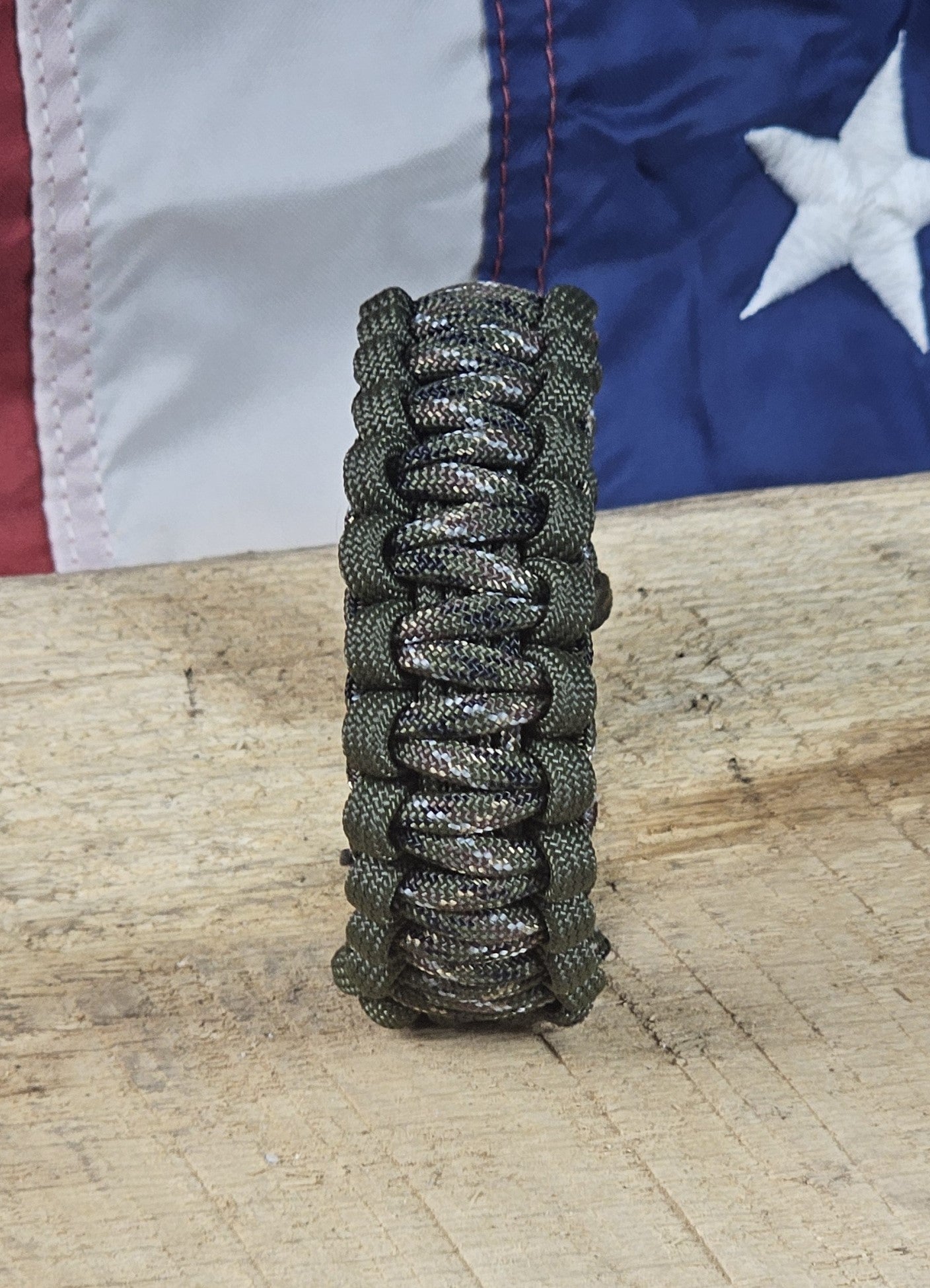 Men's Cobra Weave Paracord Bracelet - Digital Woodland Camo Core - OD Green Trim - Black, Metal, Adjustable Shackle