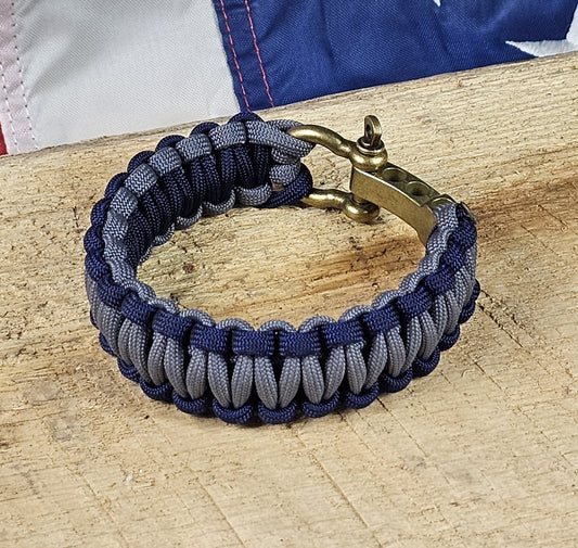 Men's Cobra Weave Paracord Bracelet - Graphite Core - Space Blue Trim - Bronze, Metal, Adjustable Shackle
