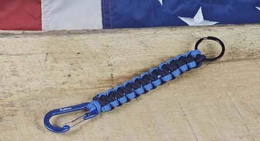 Cobra Weave Keychain – Dark Blue / Nimue Blue - Blue Aluminum Carabiner - Gunmetal Keyring
