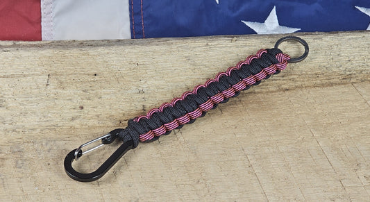 Cobra Weave Keychain – Black / Neon Pink Black - Black Aluminum Carabiner - Titanium Keyring