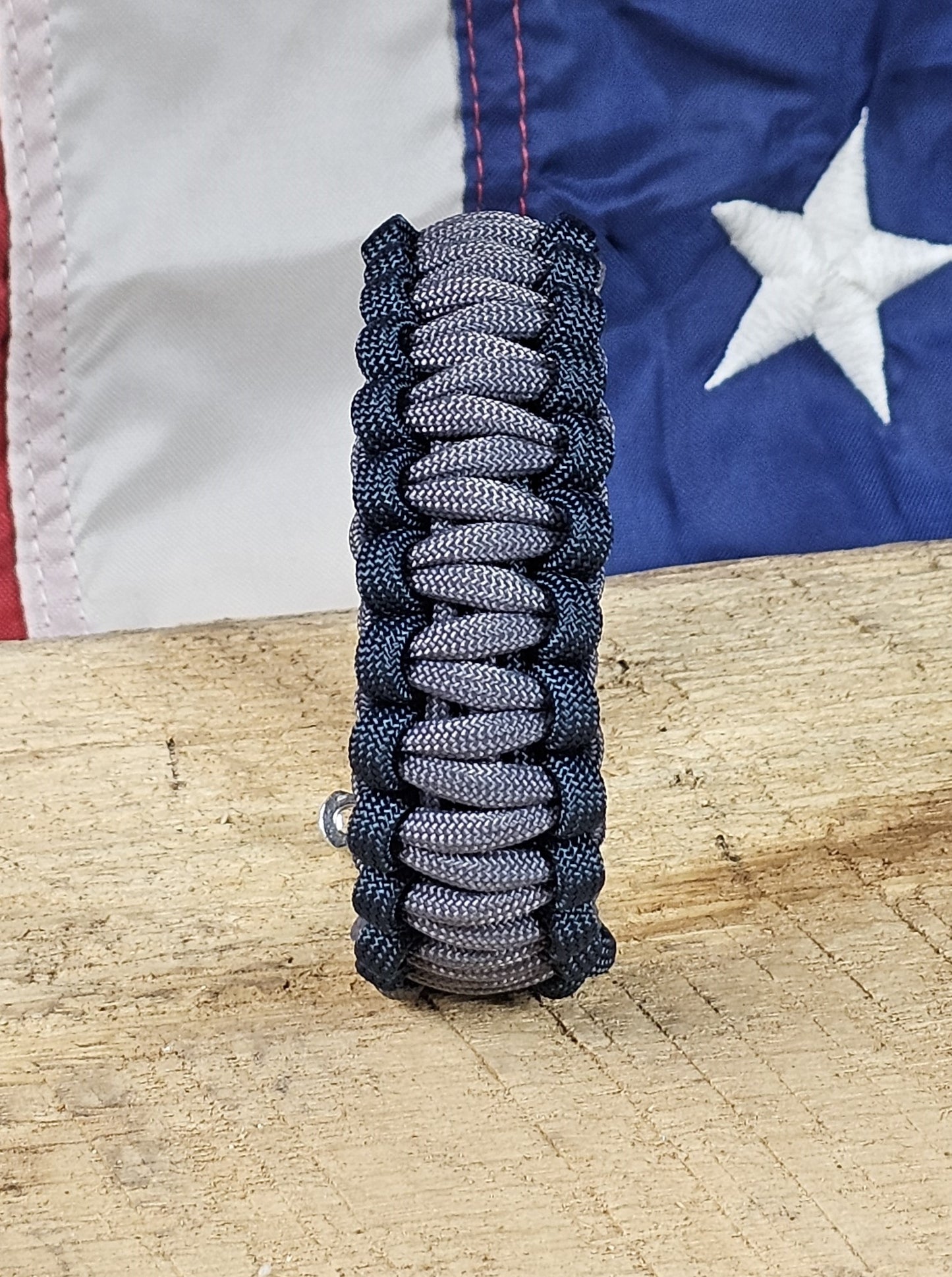 Men's Cobra Weave Paracord Bracelet - Graphite Core - Space Blue Trim - Silver Metal Shackle