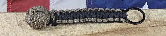 Monkey Fist Keychain - Black / Desert Camo - Cobra Weave Wrap - Gunmetal Keyring