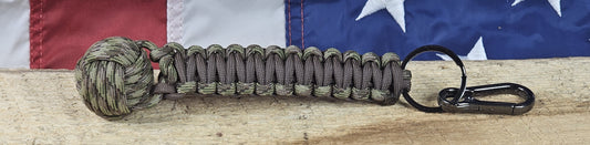 Monkey Fist Keychain - Apache Camo / Brown - Cobra Weave Wrap - Gunmetal Keyring