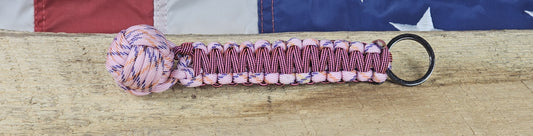 Monkey Fist Keychain - Pink Camo / Neon Pink Black - Cobra Weave Wrap - Gunmetal Keyring