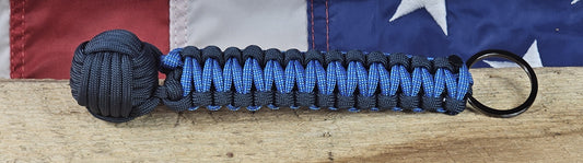 Monkey Fist Keychain - Space Blue / Nimue Blue - Cobra Weave Wrap - Gunmetal Keyring
