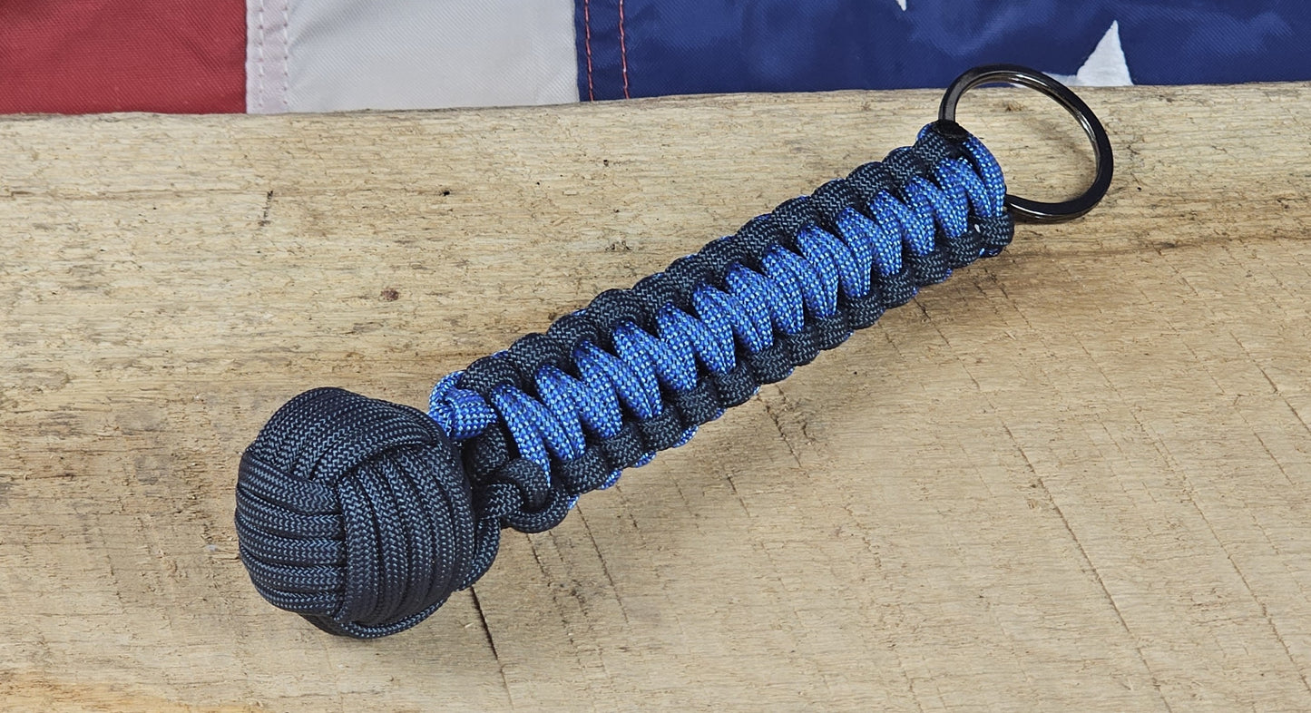 Monkey Fist Keychain - Space Blue / Nimue Blue - Cobra Weave Wrap - Gunmetal Keyring