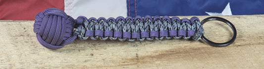 Monkey Fist Keychain - Titanium Camo / Purple Gray - Cobra Weave Wrap - Gunmetal Keyring