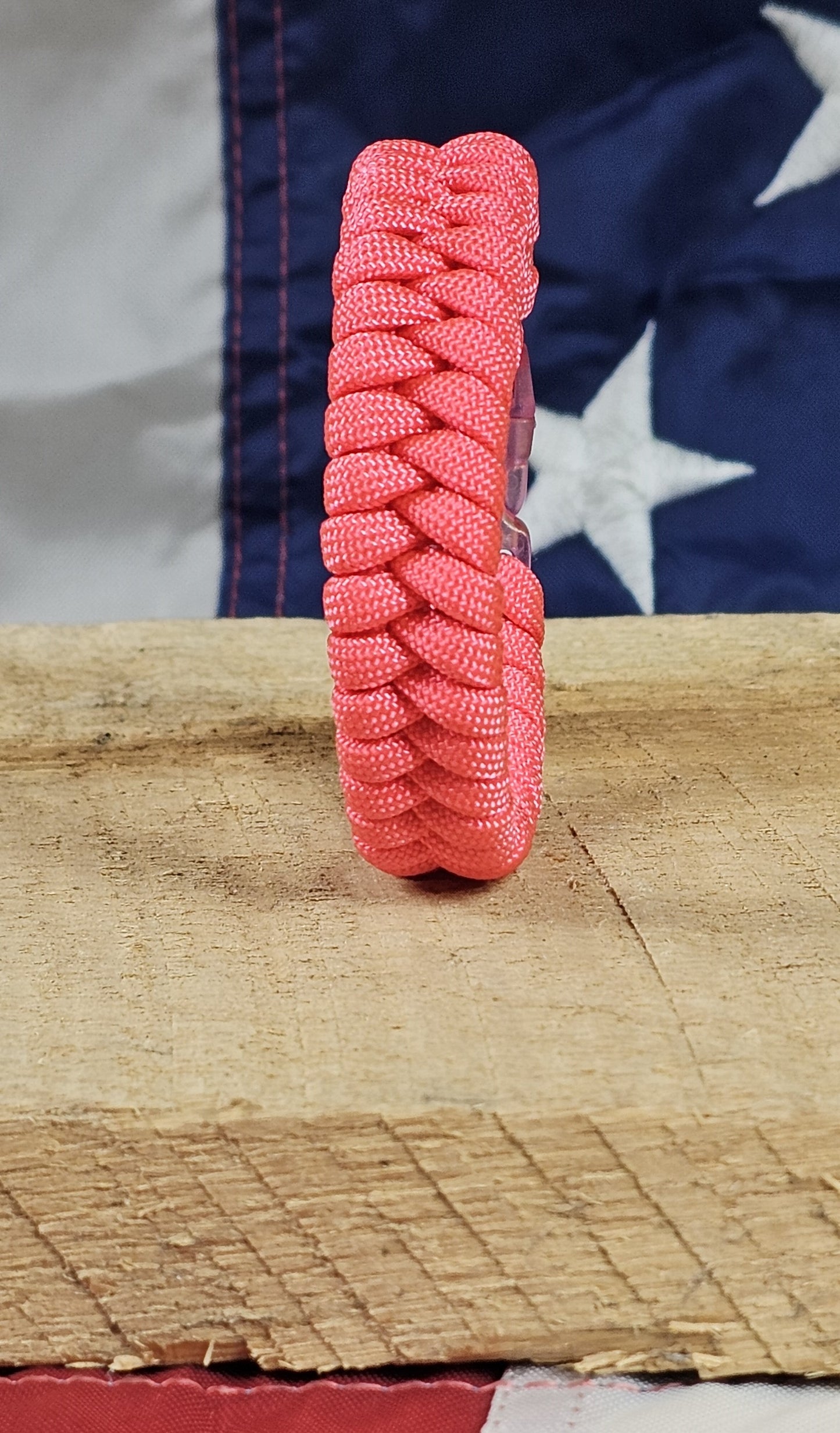 Women's Fishtail Weave Paracord Bracelet – Pink – Clear Pink, Plastic, Buckle