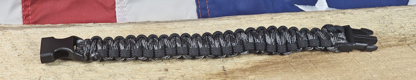 Men's Cobra Weave Paracord Bracelet – Gray Camo - Black Trim - Black, Plastic, Buckle