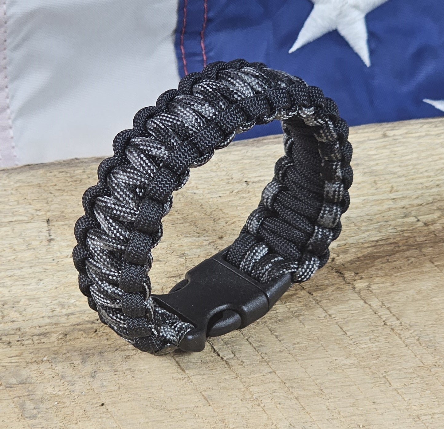 Men's Cobra Weave Paracord Bracelet – Gray Camo - Black Trim - Black, Plastic, Buckle