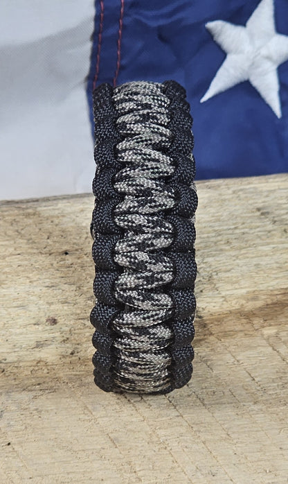 Men's Cobra Weave Paracord Bracelet – Platinum Camo - Black Trim - Black, Plastic, Buckle