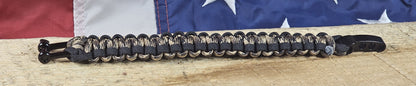 Men's Cobra Weave Paracord Bracelet - Tomahawk Camo Core - Black Trim - Black Metal Shackle