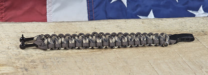 Men's Cobra Weave Paracord Bracelet - Tomahawk Camo Core - Brown Trim - Black Metal Shackle