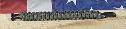 Men's Cobra Weave Paracord Bracelet - Digital Woodland Camo Core - OD Green Trim - Black, Metal, Adjustable Shackle