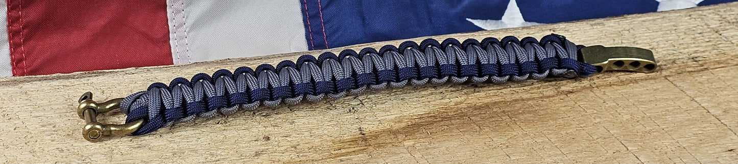 Men's Cobra Weave Paracord Bracelet - Graphite Core - Space Blue Trim - Bronze, Metal, Adjustable Shackle