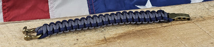 Men's Cobra Weave Paracord Bracelet - Graphite Core - Space Blue Trim - Bronze, Metal, Adjustable Shackle