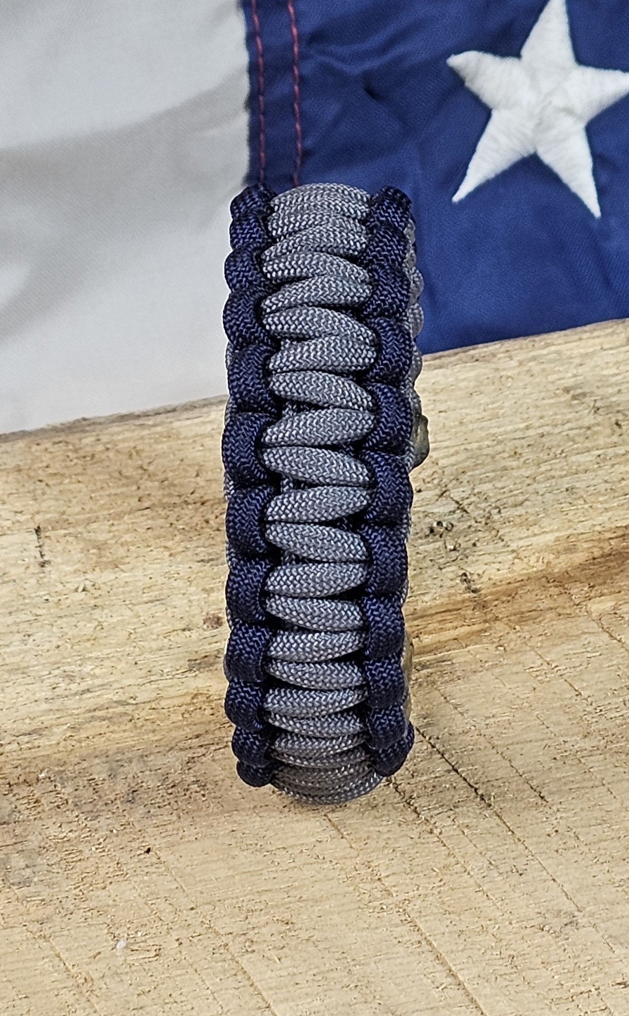 Men's Cobra Weave Paracord Bracelet - Graphite Core - Space Blue Trim - Bronze, Metal, Adjustable Shackle