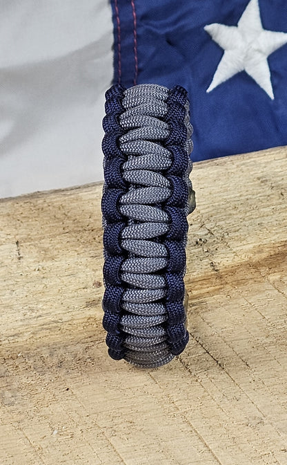 Men's Cobra Weave Paracord Bracelet - Graphite Core - Space Blue Trim - Bronze, Metal, Adjustable Shackle