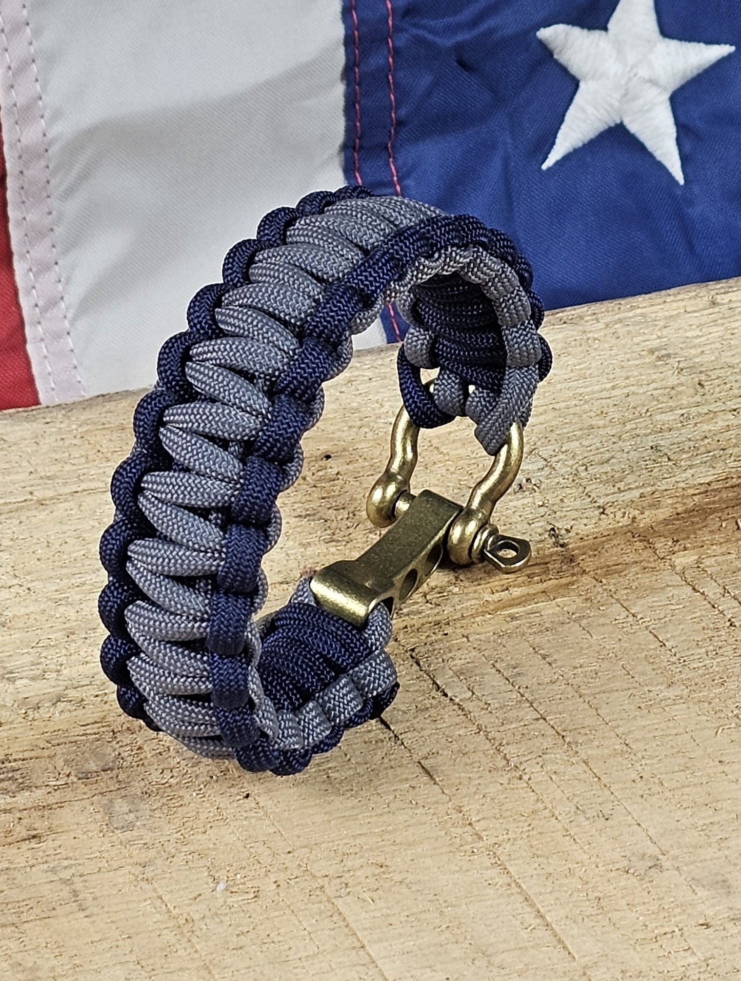 Men's Cobra Weave Paracord Bracelet - Graphite Core - Space Blue Trim - Bronze, Metal, Adjustable Shackle