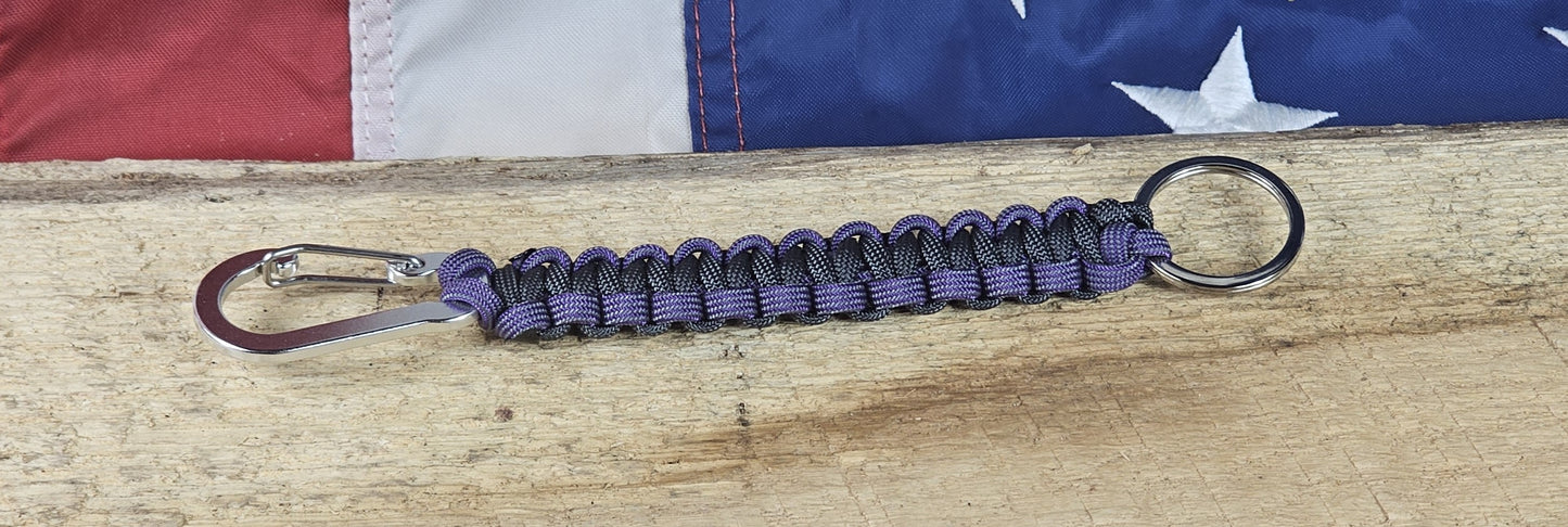 Cobra Weave Keychain – Silver Gray / Purple Gray - Silver Aluminum Carabiner - Gunmetal Keyring