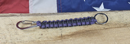 Cobra Weave Keychain – Silver Gray / Purple Gray - Silver Aluminum Carabiner - Gunmetal Keyring