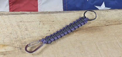 Cobra Weave Keychain – Silver Gray / Purple Gray - Silver Aluminum Carabiner - Gunmetal Keyring