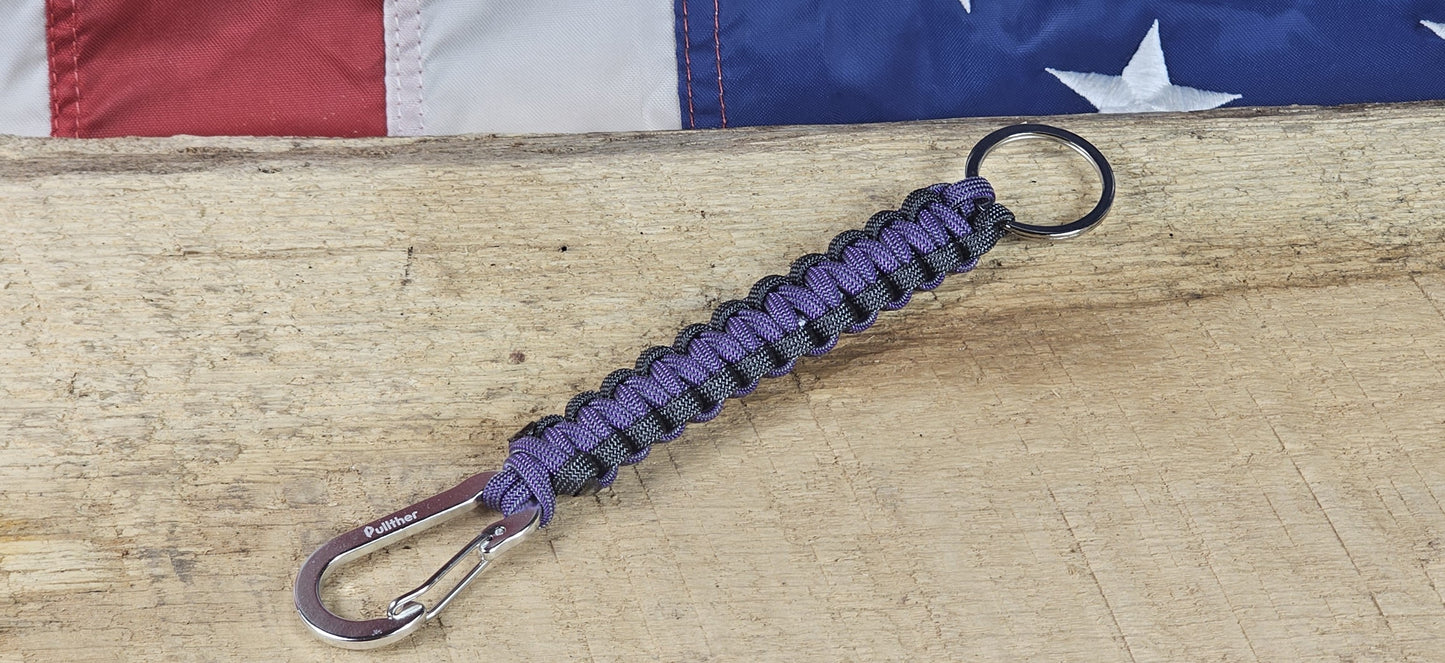 Cobra Weave Keychain – Silver Gray / Purple Gray - Silver Aluminum Carabiner - Gunmetal Keyring