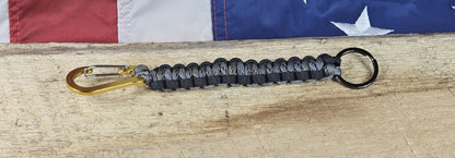 Cobra Weave Keychain – Silver Camo / Black - Yellow Aluminum Carabiner - Gunmetal Keyring