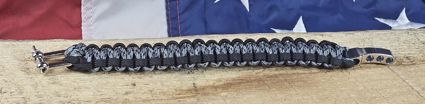 Men's Cobra Weave Paracord Bracelet - Titanium Camo Core - Black Trim - Silver, Metal, Adjustable Shackle