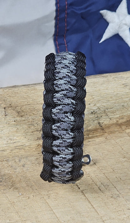 Men's Cobra Weave Paracord Bracelet - Titanium Camo Core - Black Trim - Silver, Metal, Adjustable Shackle