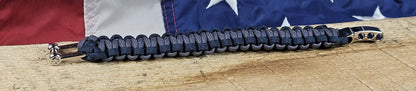 Men's Cobra Weave Paracord Bracelet - Graphite Core - Space Blue Trim - Silver Metal Shackle