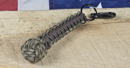 Monkey Fist Keychain - Apache Camo / Brown - Cobra Weave Wrap - Gunmetal Keyring