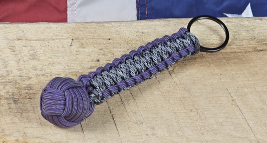 Monkey Fist Keychain - Titanium Camo / Purple Gray - Cobra Weave Wrap - Gunmetal Keyring